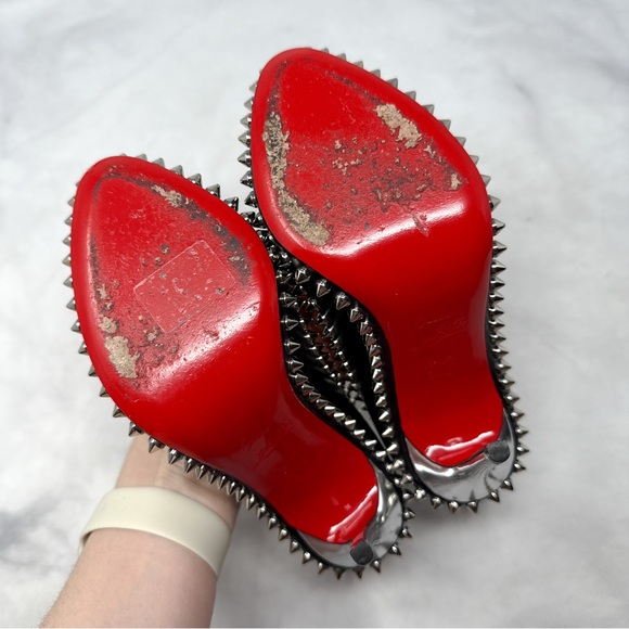 Christian Louboutin Dorispiky 100 Spike Studded Stiletto Pumps Heels Black 34.5 - Picture 10 of 16